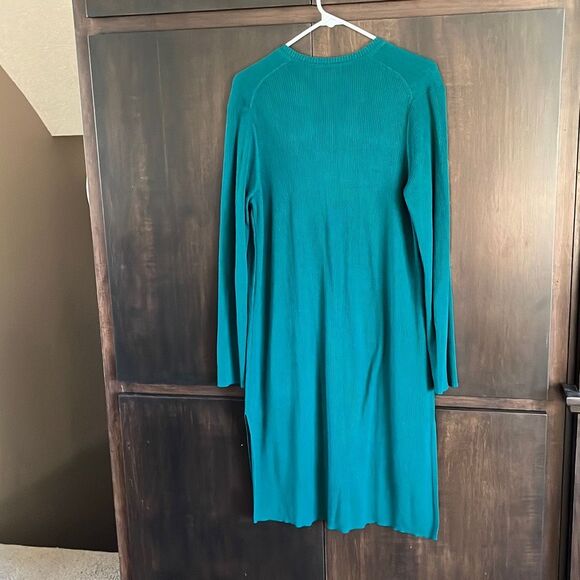 J. Jill Green Ribbed Duster Cardigan Sweater cotton Silk Blend Medium - Picture 3 of 6